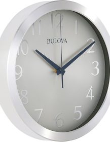 Bulova Winston Wall Clock C4844 | 10" Diameter | Metal Design with Diamond Cut Edges | Silent Sweep Quartz Movement | Easy-to-Read Arabic Numerals