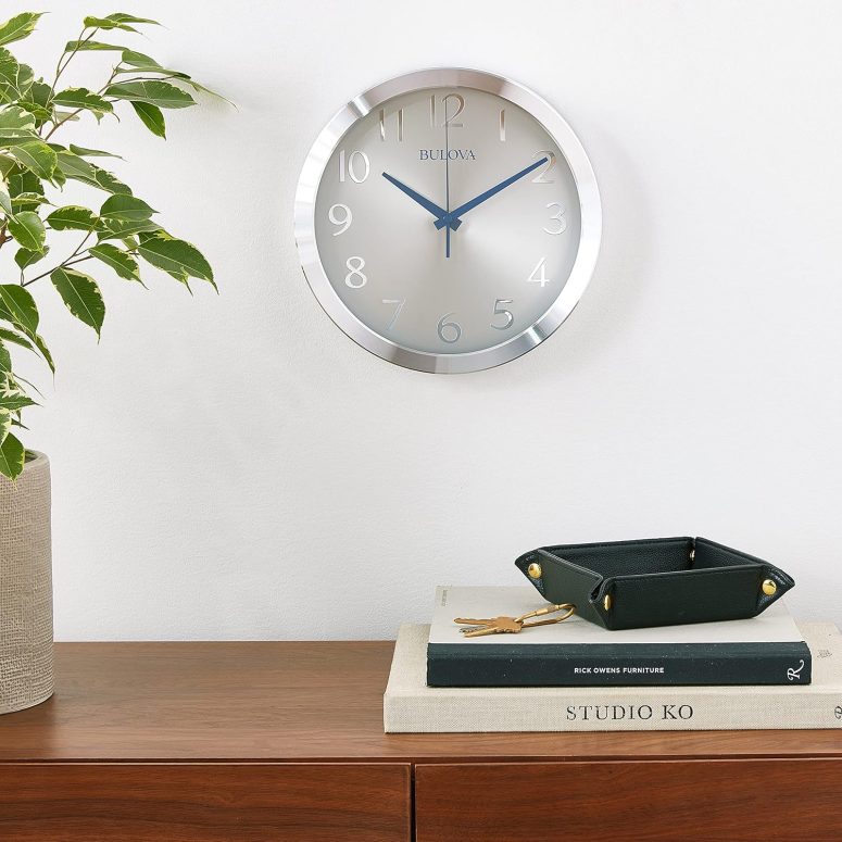 Bulova Winston Wall Clock C4844 | 10" Diameter | Metal Design with Diamond Cut Edges | Silent Sweep Quartz Movement | Easy-to-Read Arabic Numerals - Image 4