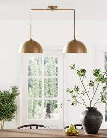Nathan James Percy Modern 2-Light Pendant Island Light Fixture, Brass Hanging Lights with Gold Metal Shade and Adjustable Cord, for Kitchen, Living Room, Vintage Brass