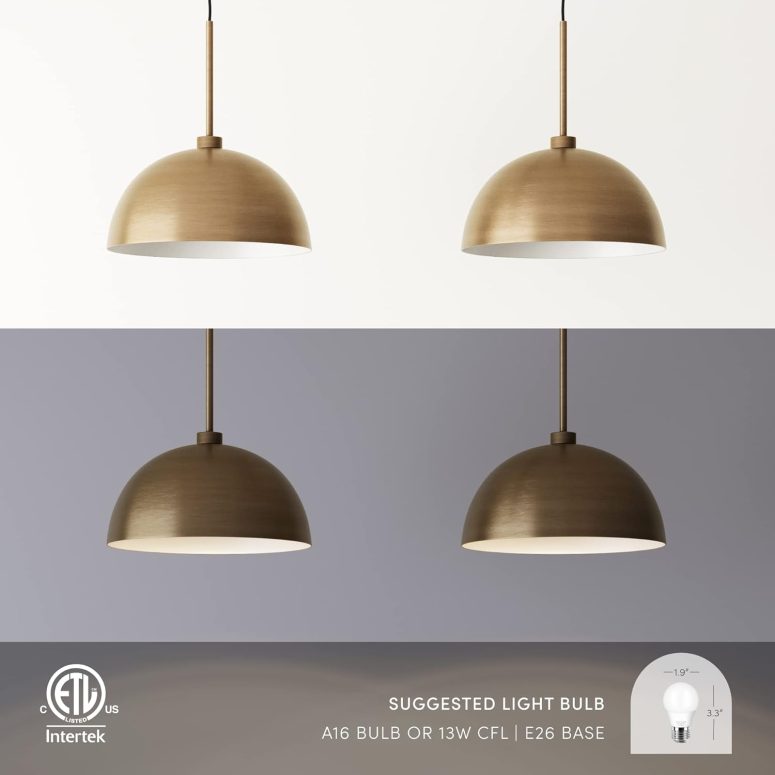 Nathan James Percy Modern 2-Light Pendant Island Light Fixture, Brass Hanging Lights with Gold Metal Shade and Adjustable Cord, for Kitchen, Living Room, Vintage Brass - Image 5