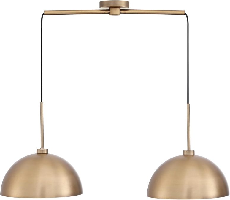 Nathan James Percy Modern 2-Light Pendant Island Light Fixture, Brass Hanging Lights with Gold Metal Shade and Adjustable Cord, for Kitchen, Living Room, Vintage Brass - Image 6