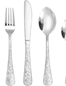 Vintage Carved Stainless Steel 20 Pieces Flatware Set, Silverware Set, Modern Embossed Cutlery Set Utensils Including Fork Spoon and Knife