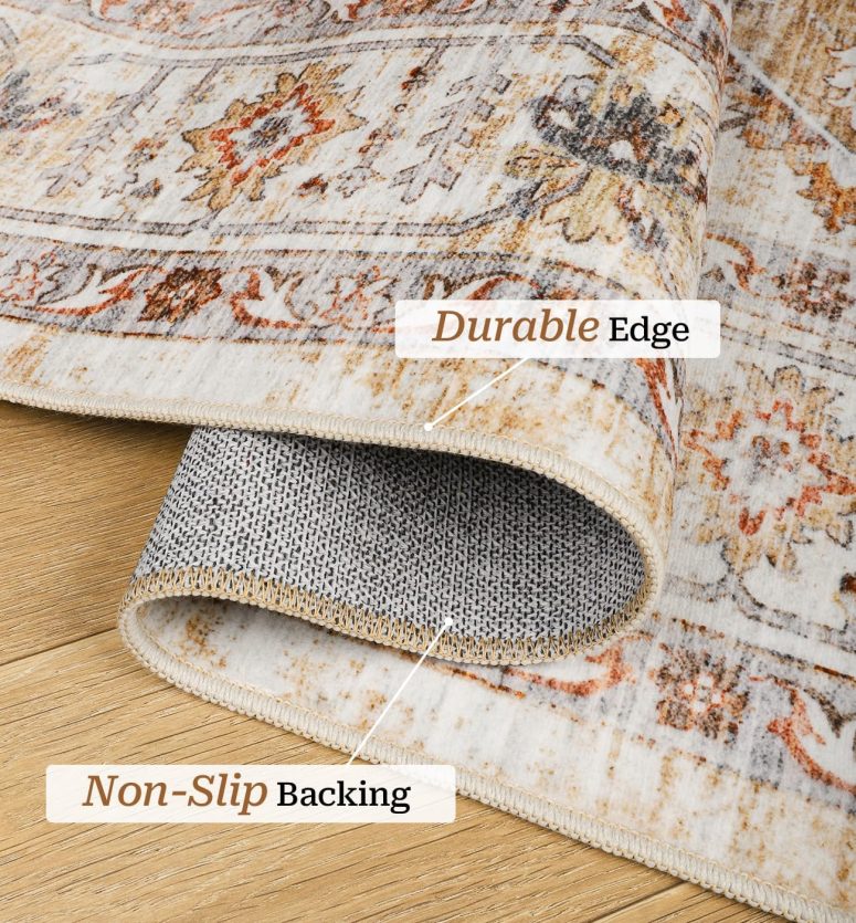 Washable Area Rug 8x10, Large Soft Rugs for Living Room Stain Resistant Non-Slip Backing Rugs for Bedroom, Vintage Clearance Large Area Rug (Turmeric/Grey,8'x10') - Image 3