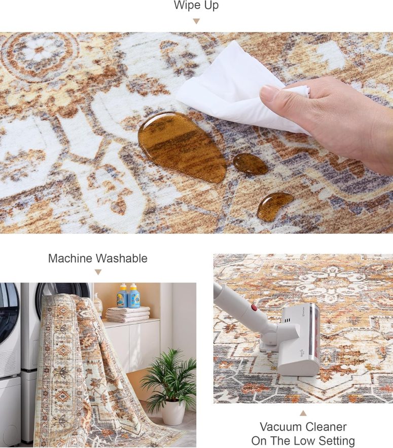 Washable Area Rug 8x10, Large Soft Rugs for Living Room Stain Resistant Non-Slip Backing Rugs for Bedroom, Vintage Clearance Large Area Rug (Turmeric/Grey,8'x10') - Image 5